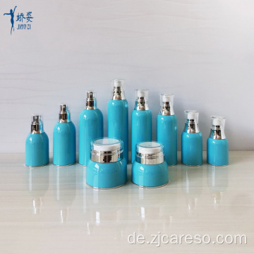 Blaue Airless-Flasche und Dose aus Acryl mit Pumpe